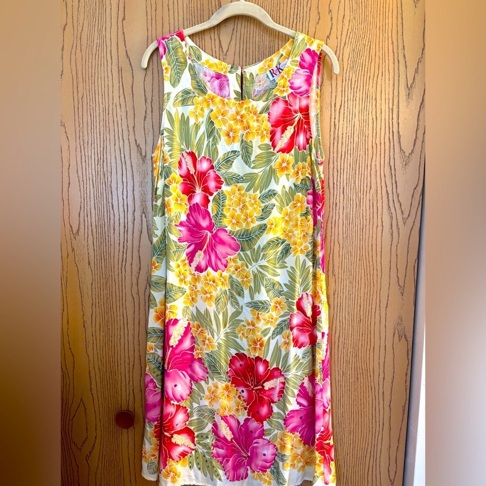 R & K Original Tropical Floral Print sleeveless mini dress sz 12